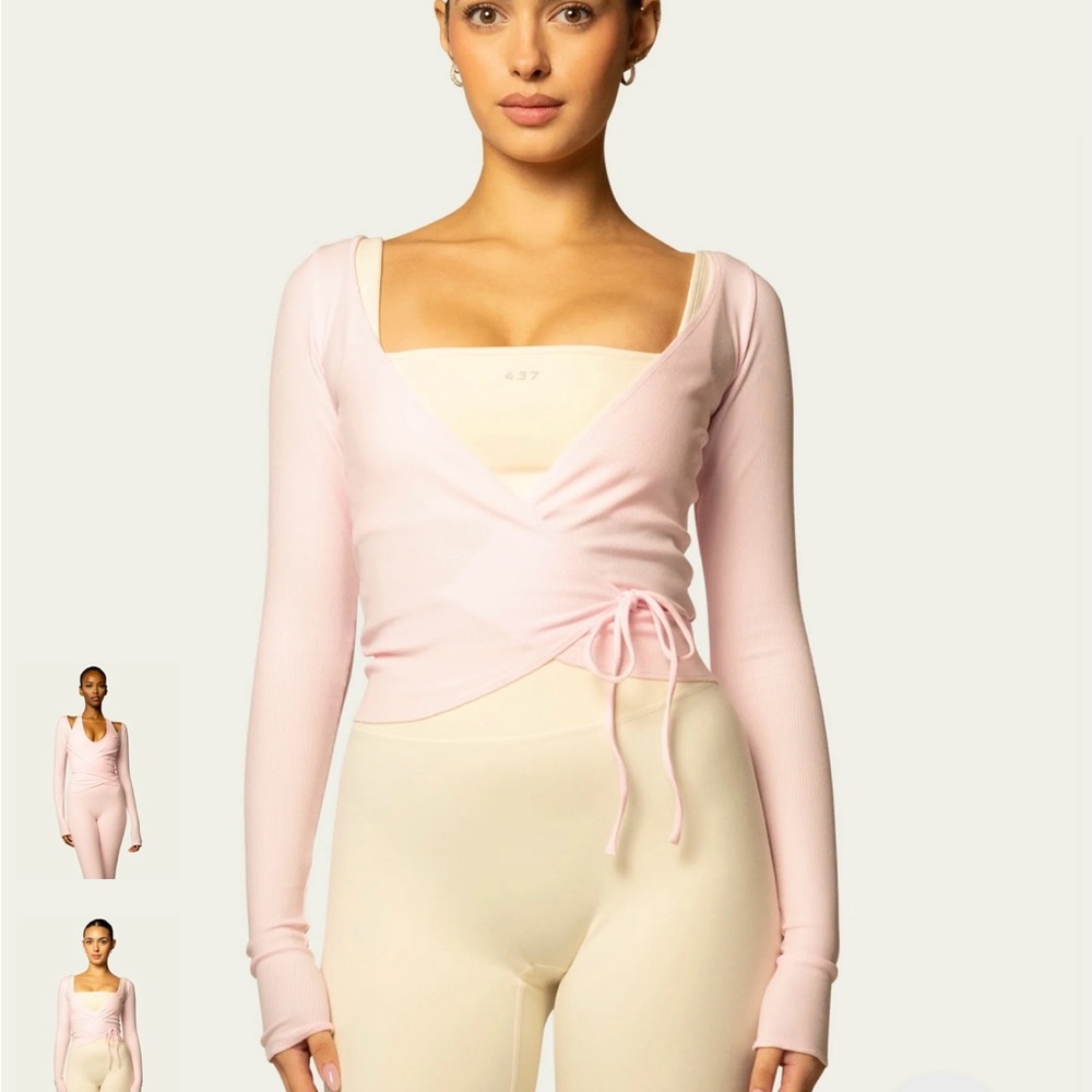 Women’s Long Sleeve Wrap Top in Light Pink